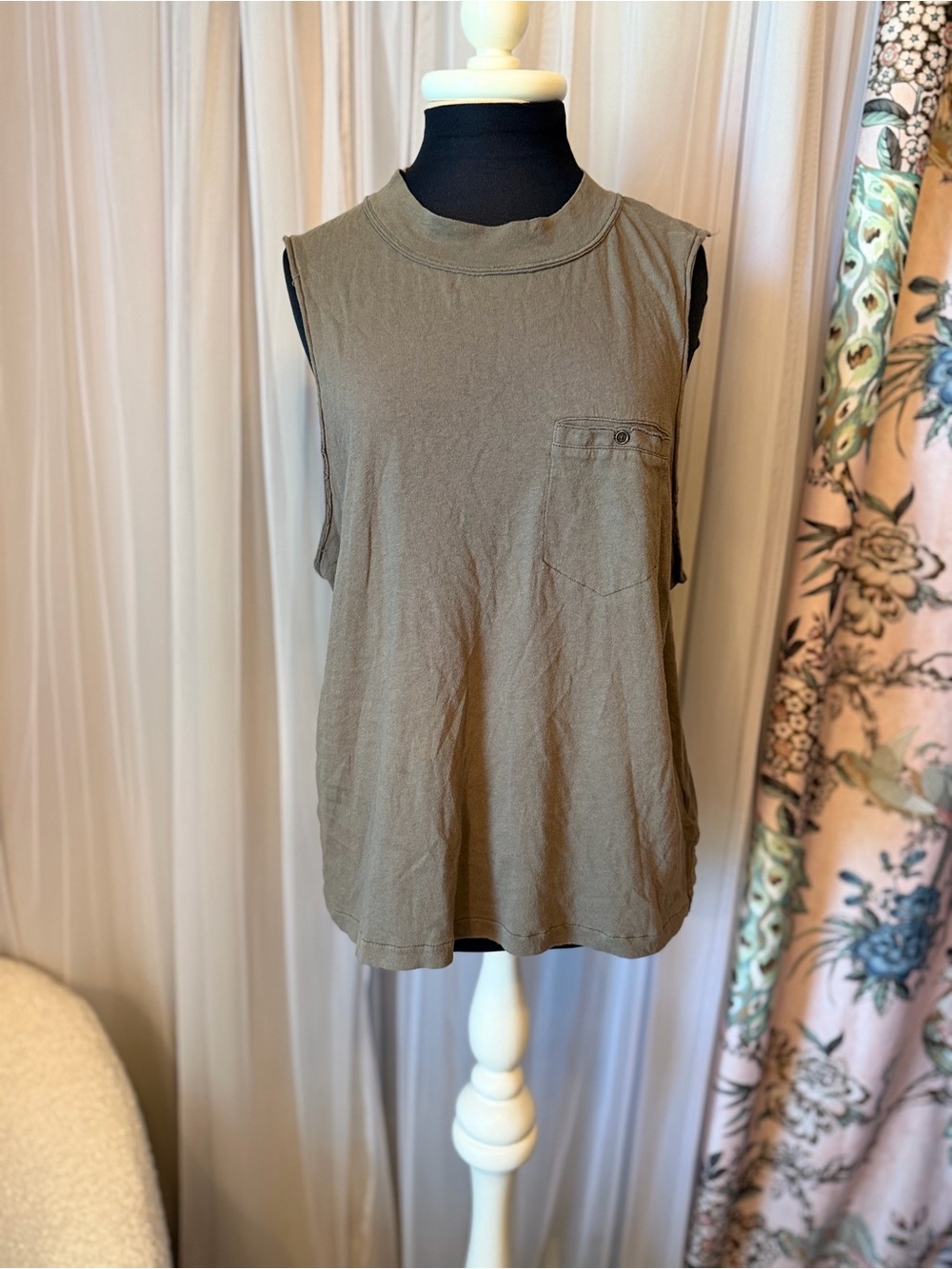 We The Free Free People Olive Brown Raw Edge Pocket Tank Top M
